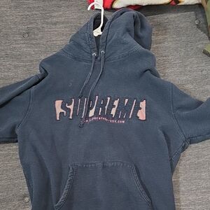 Supreme Dark Blue Hoodie with Pink Logo